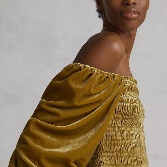 NWT Anthropologie Gold Puff-Sleeved Velvet Blouse, size small - Picture 2 of 10